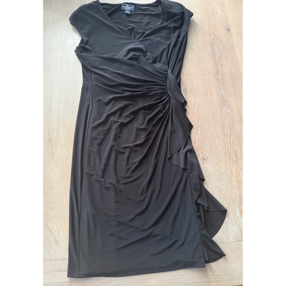 American Living Womens Black Ruched Side Ruffle Sheath Dress‎ Size 6 Sleeveless.